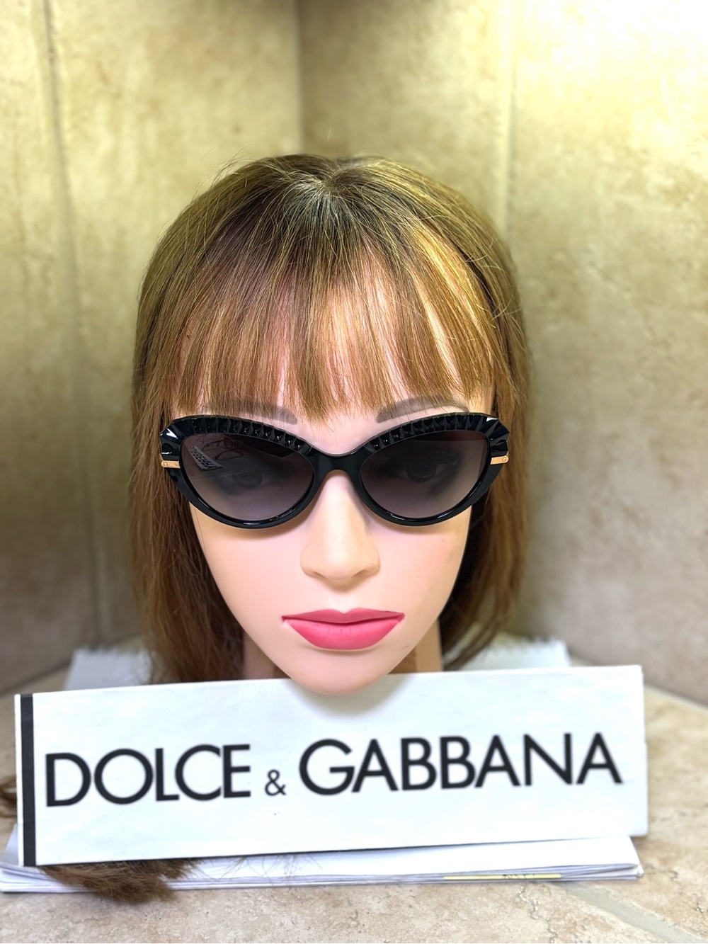 New Dolce & Gabbana DG6136 501/8G Black Cat-Eye Sunglasses with Gold Temples